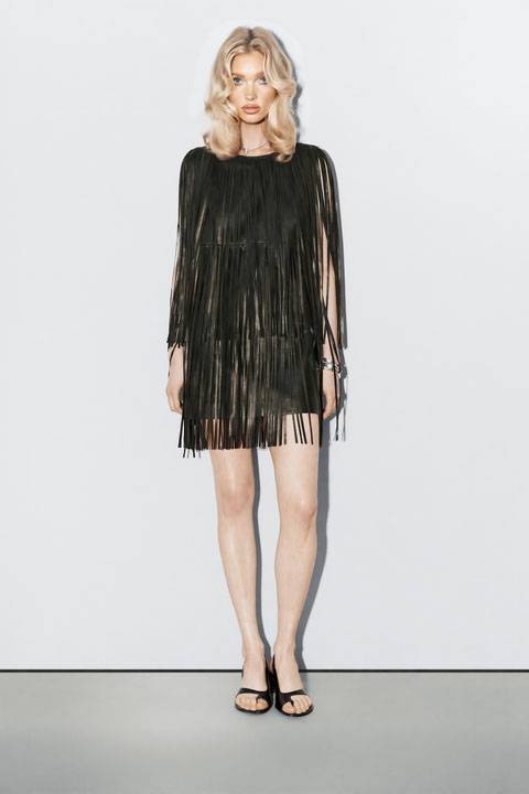 Tassel Design Mini Dress（Belt Not Included）
