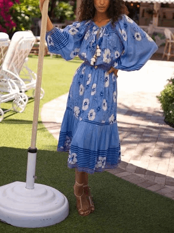 Lace-Up Puff Sleeve Printed Dress