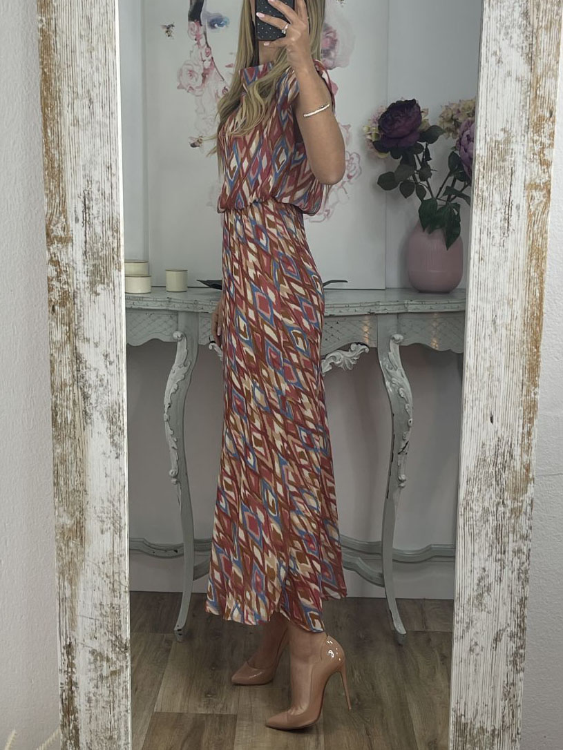 Elegant Painted Geometric Print Sleeveless Midi Dress