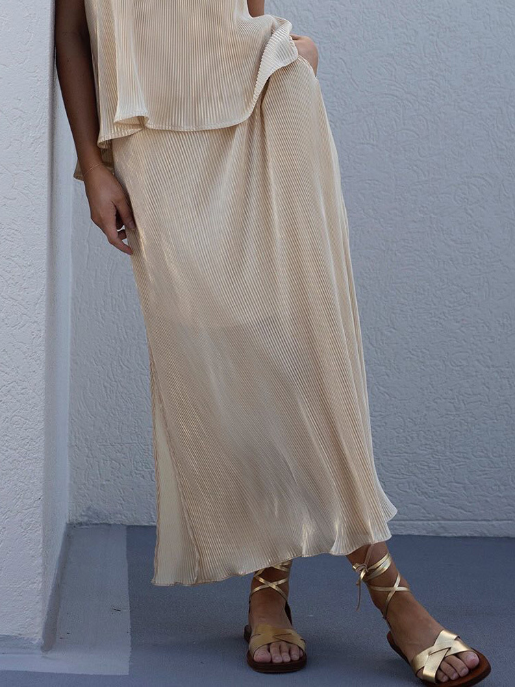 Elegant Pleated Slit Versatile Skirt