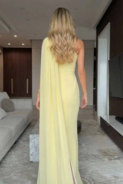 Slant Shoulder Shawl Design Maxi Dress