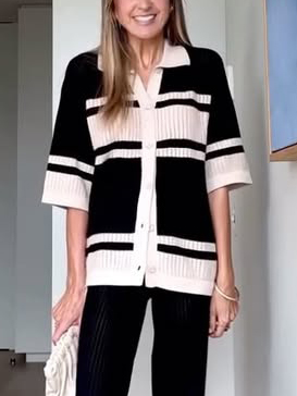 Casual Shirt Collar Hollow Stripe Shirt