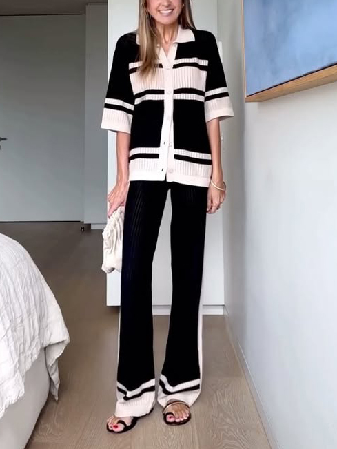 Casual Shirt Collar Hollow Stripe Shirt