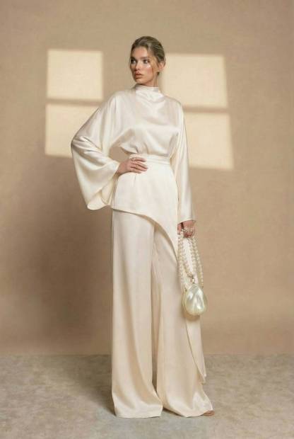 Irregular Shirt And Wide Leg Pants Set