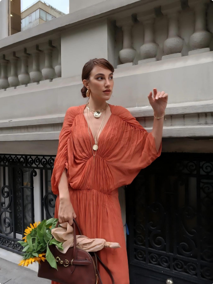 Clay Color Chiffon Elegant Long Dress