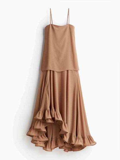 Elegant Fluffy Halter Ruffle Maxi Dress