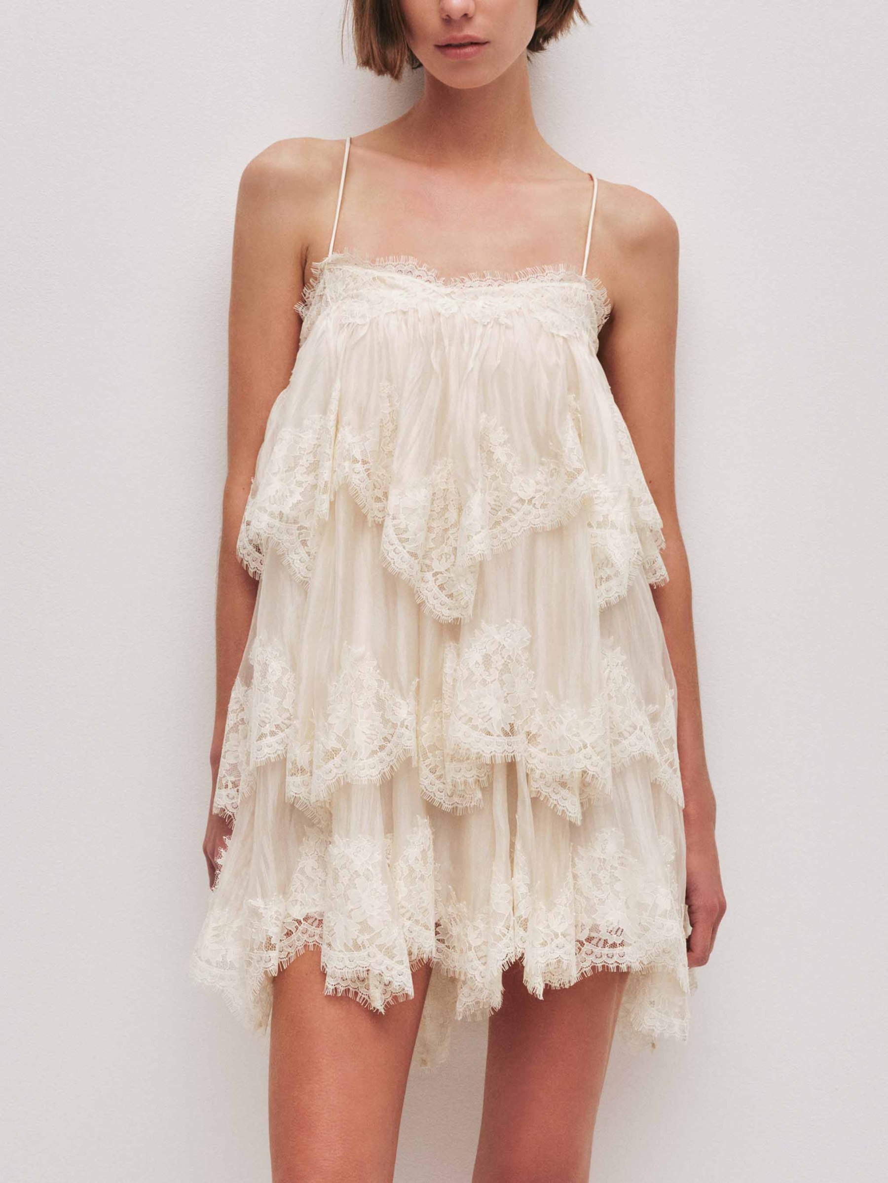 Elegant Layered Lace-Trim Spaghetti Strap Mini Dress