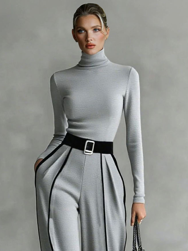 Elegant High Neck Slim Fit Long Sleeve Top