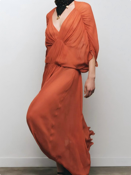 Clay Color Chiffon Elegant Long Dress