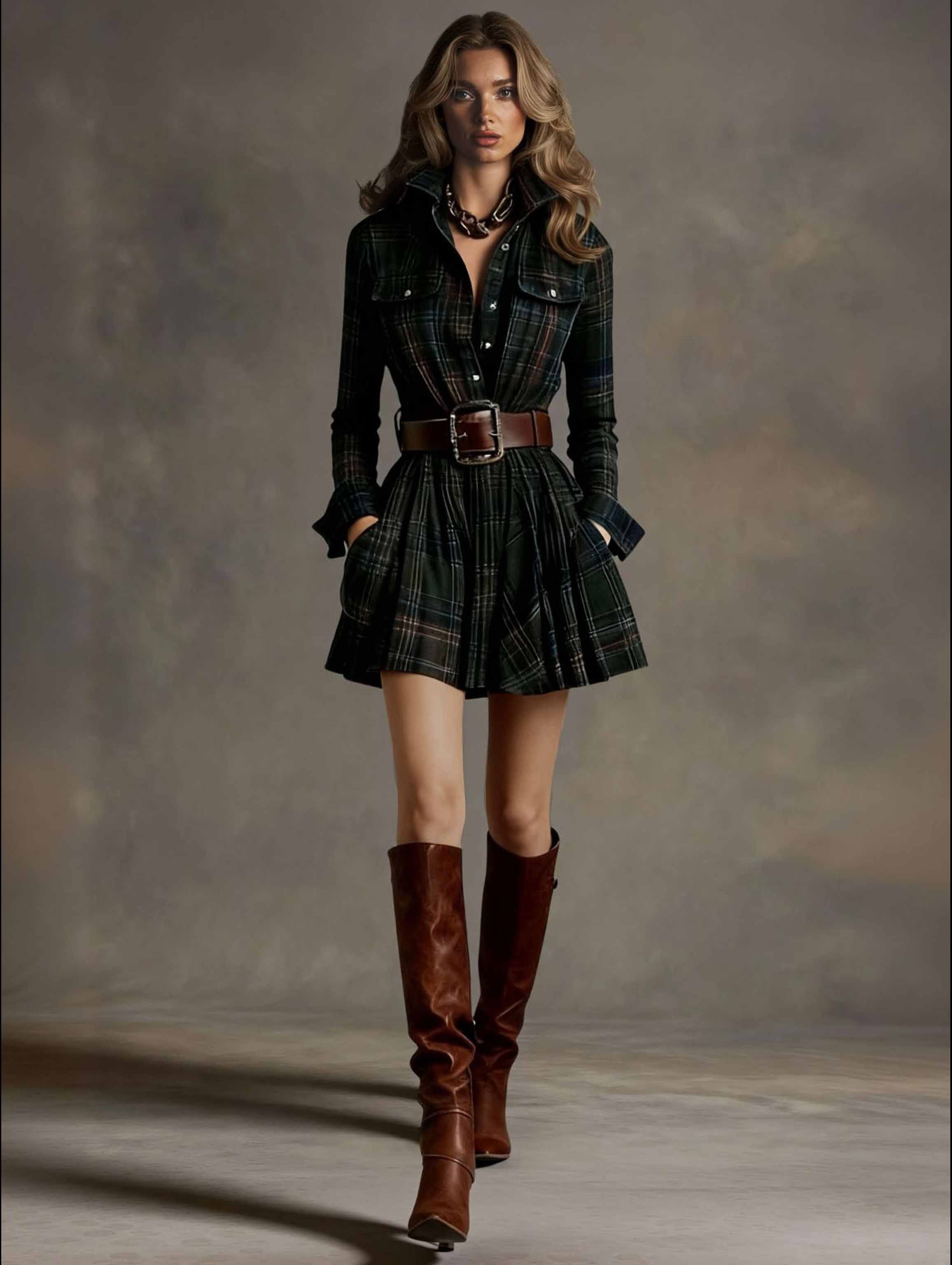 Retro Plaid Single-breasted Mini Dress