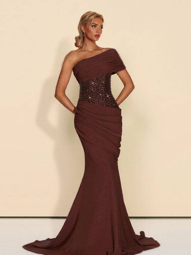 Sequin Splicing Off-Shoulder Pleated Maxi Dress