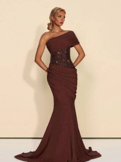 Sequin Splicing Off-Shoulder Pleated Maxi Dress