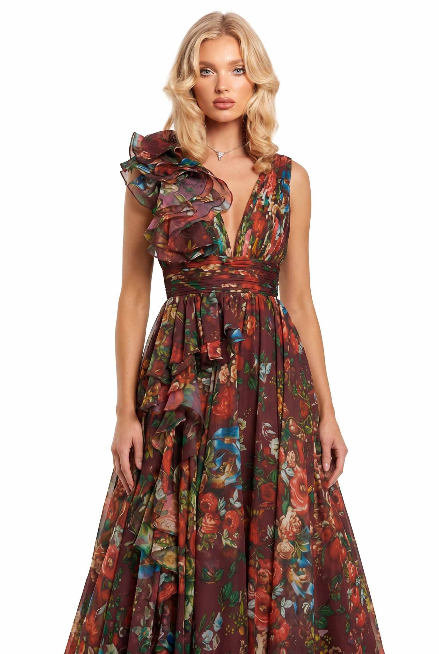 V-Neck Printed Maxi Dress