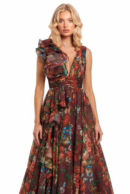 V-Neck Printed Maxi Dress