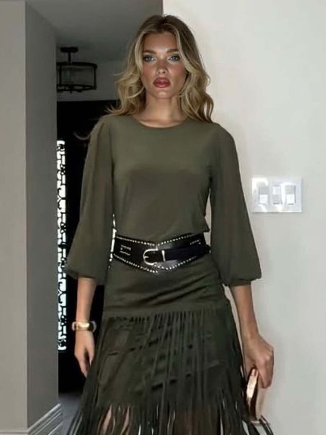 Elegant High-Waist Fringe Midi Skirt