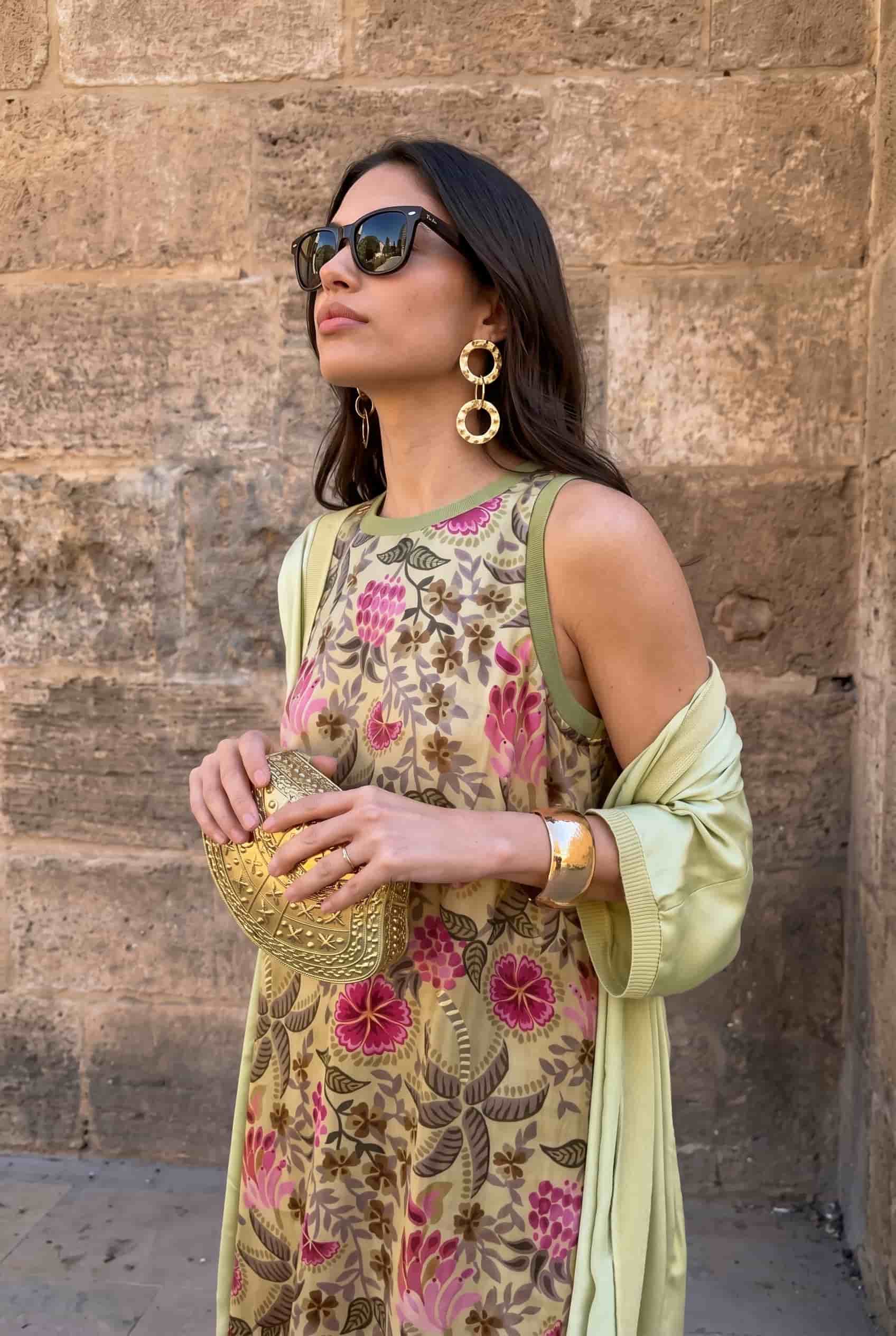 Printed Dress And Coat Set