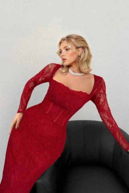 Lace Back Slit Maxi Dress