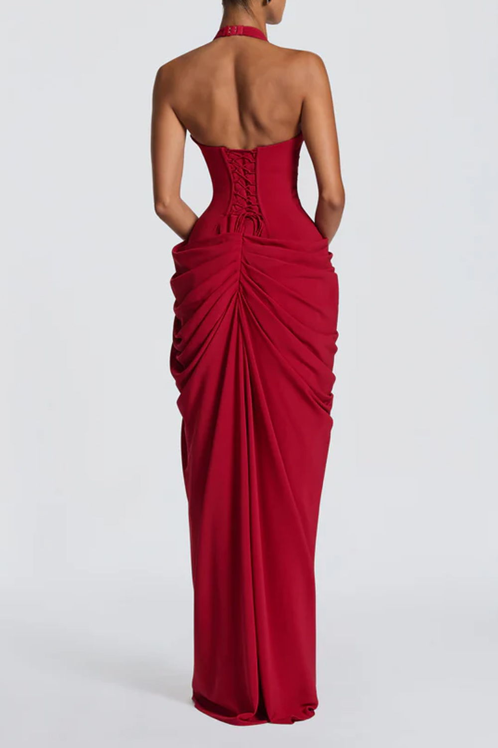 Long Dress With Deep Neck V-pleated Split