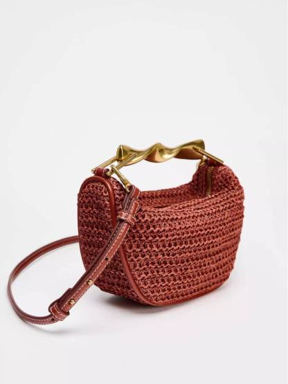 Metal Handle Straw Bag
