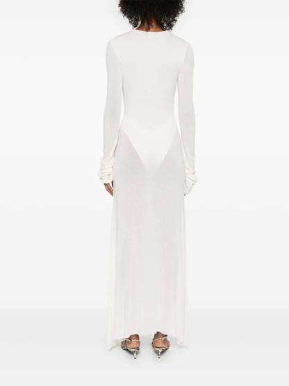 Deep V-neck Semi-transparent Long Sleeve Maxi Dress