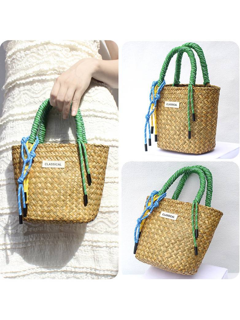 Color Decorative Rope Hand-woven Beach Straw Bag