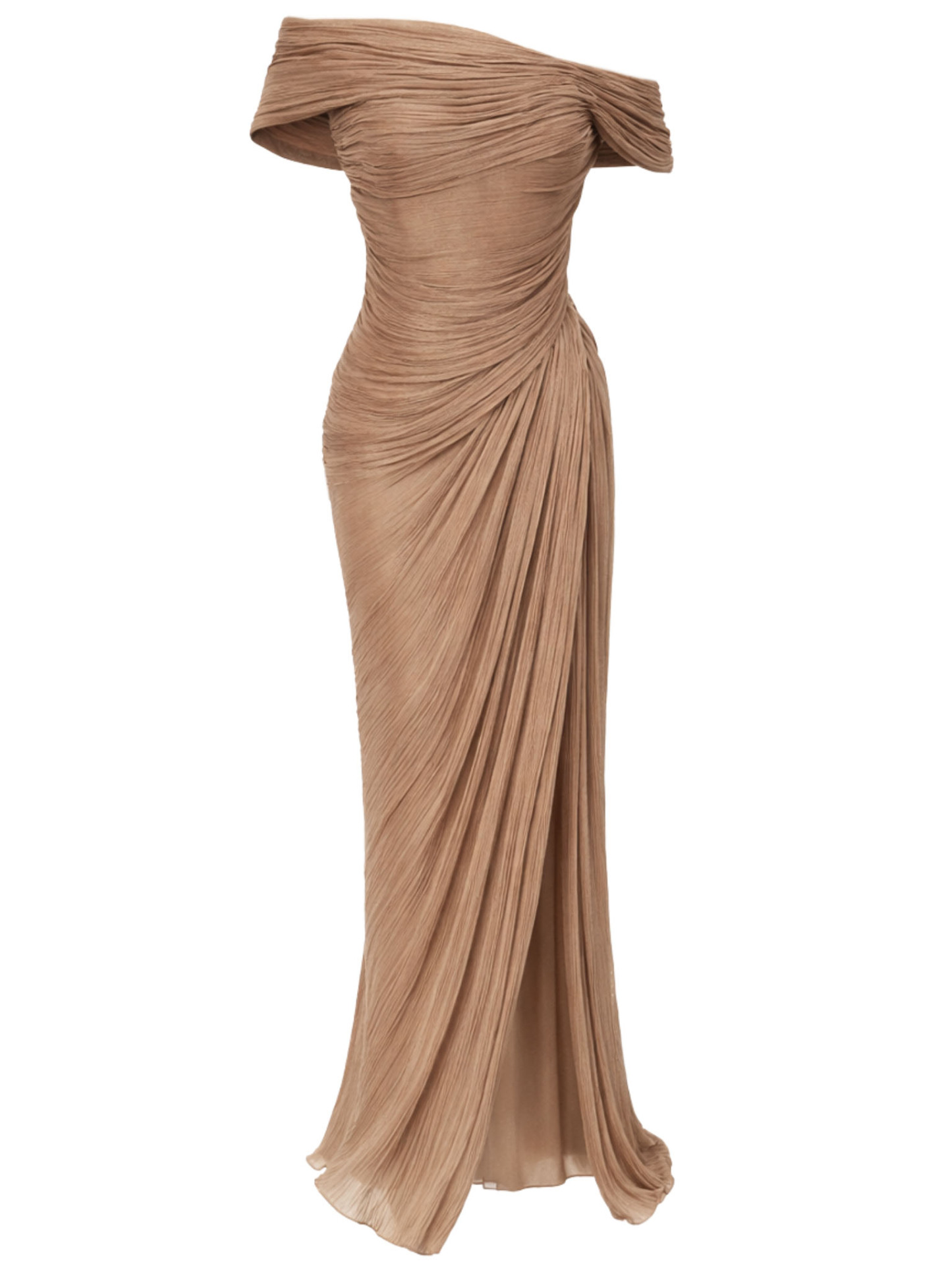 Elegant Asymmetric Neck Draped Evening Gown Maxi Dress