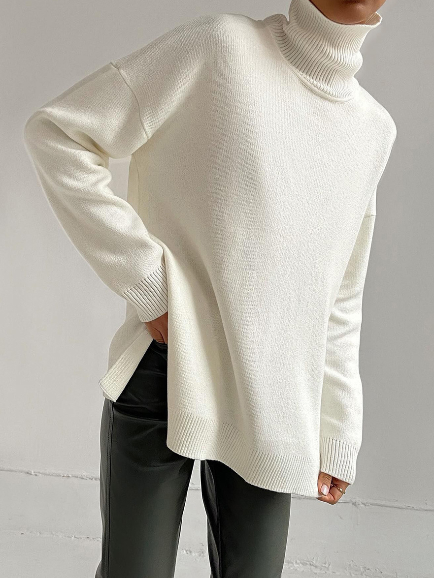 Side Slit Turtleneck Knitted Sweater