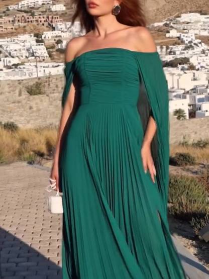 Tube Top Shawl Design Pleated Maxi Dress