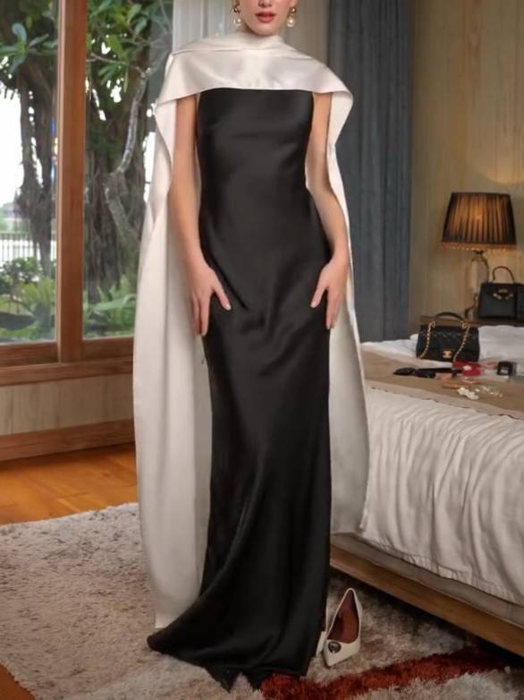 Unique Cape Design Maxi Dress