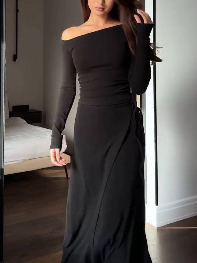 Off-Shoulder Top And Lace-Up Skirt Set