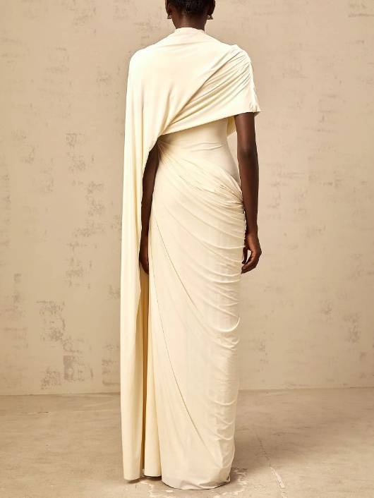 Irregular Shawl Pleated Maxi Dress