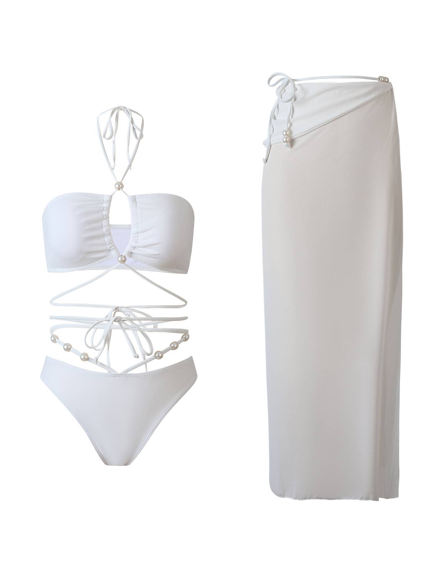 Halter Neck Three-Piece Bikini Beach Dress Set