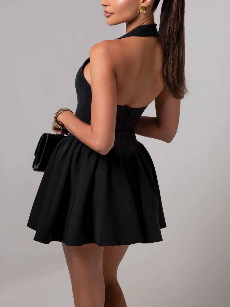 Elegant Halter Neck Backless Mini Dress