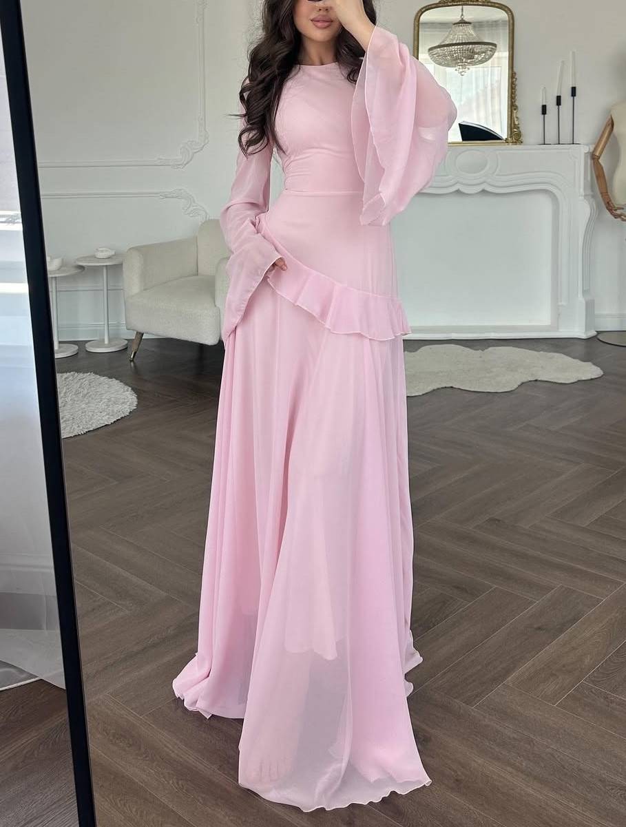 Ruffled Long Sleeve Maxi Dress