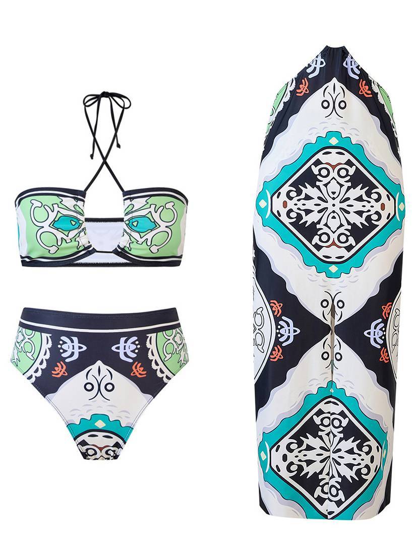 Printed Bikini Three-piece Set