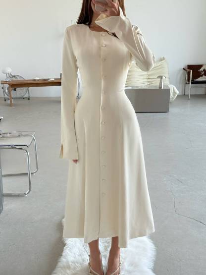 Slim-Fit High-Waist Lace-Up A- Line Midi Dress