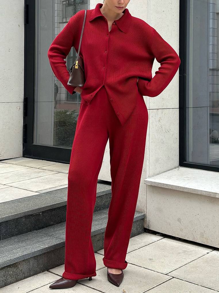 Lapel Long-sleeved Knitted Suit