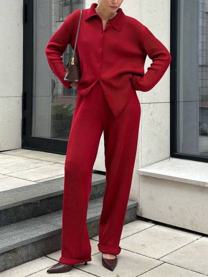 Lapel Long-sleeved Knitted Suit