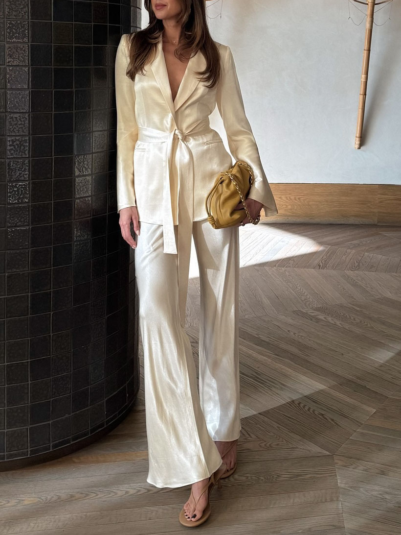 Belted Blazer With Slouchy Drape And Flared Sleeves