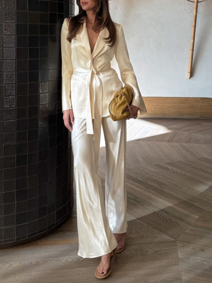 Belted Blazer With Slouchy Drape And Flared Sleeves