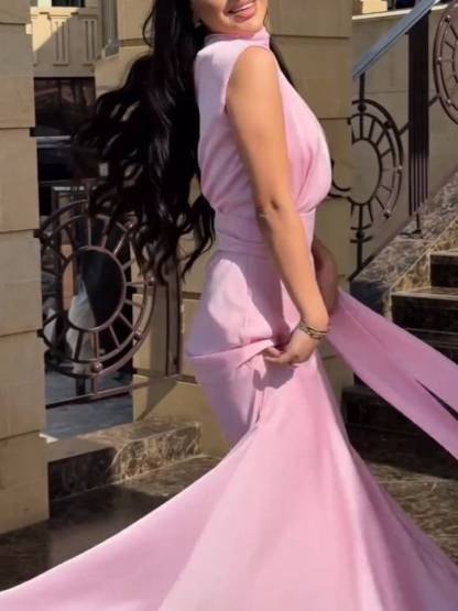 High Waist Fishtail Scarf Maxi Dress