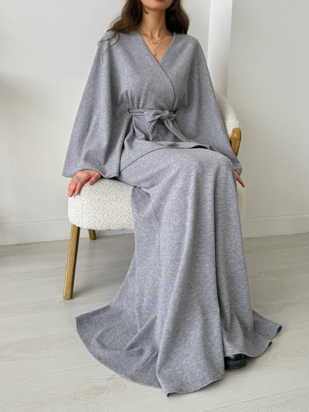 Lace-Up Long Sleeve Top And Skirt Set