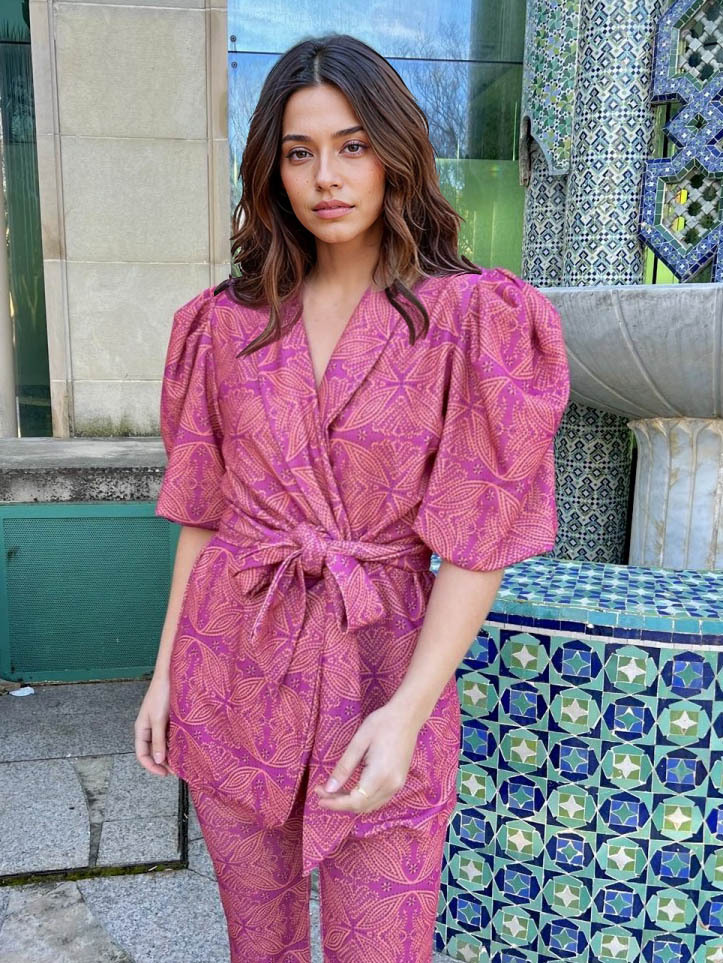 Casual Ethnic Style Printed Puff Sleeve Shirt