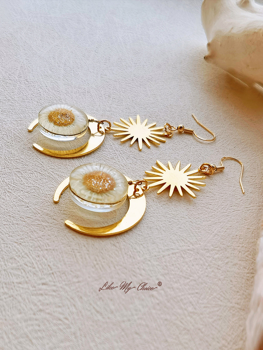 Pressed Flower Earrings - Sun Resin Daisy-Likemychoice