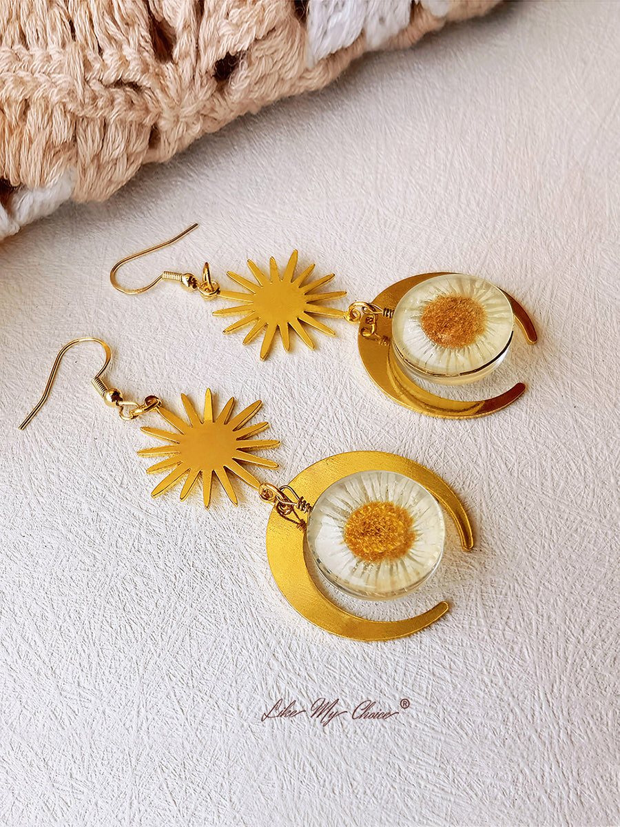 Pressed Flower Earrings - Sun Resin Daisy-Likemychoice