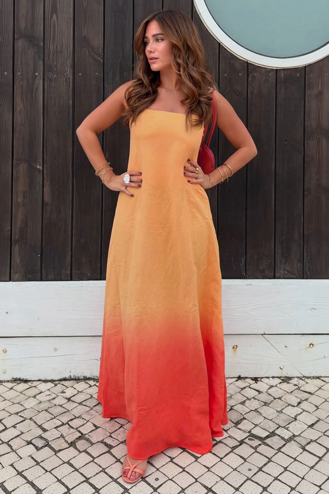 Unique Gradient Color Print Strapless Maxi Dress