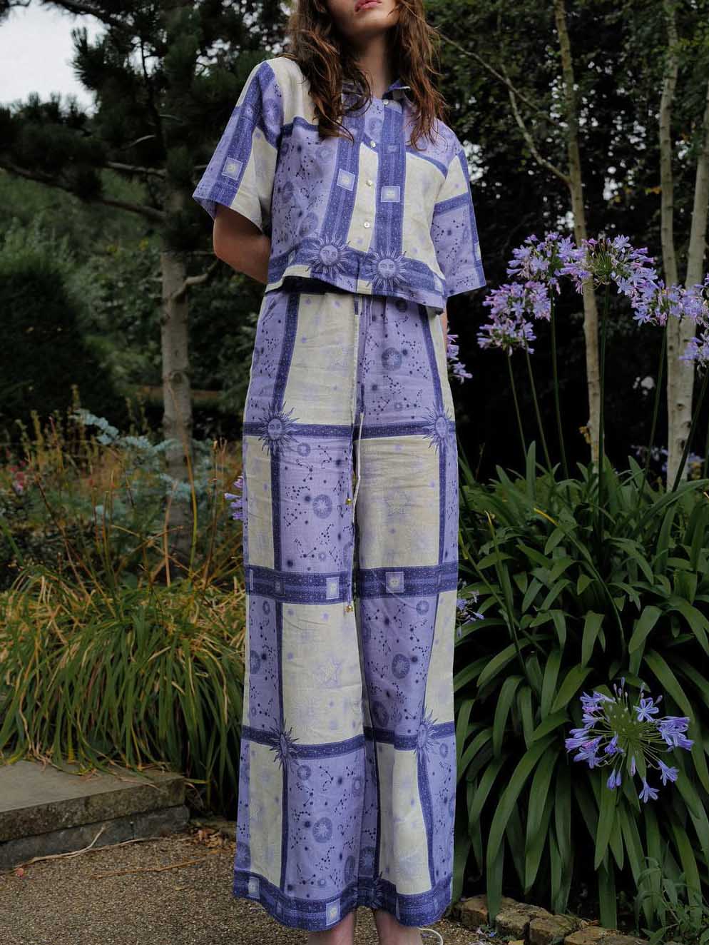 Exclusive Dreamy Galaxy Sun Print Wide-leg Pants