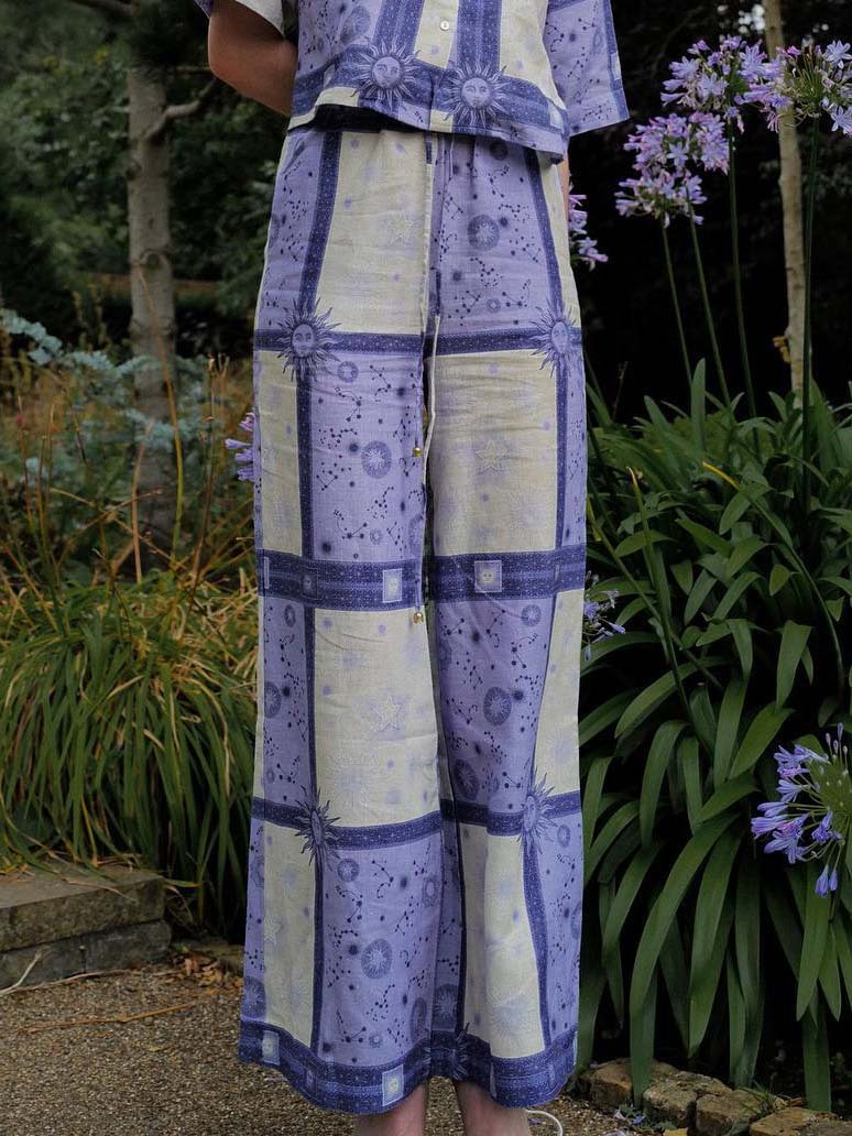 Exclusive Dreamy Galaxy Sun Print Wide-leg Pants