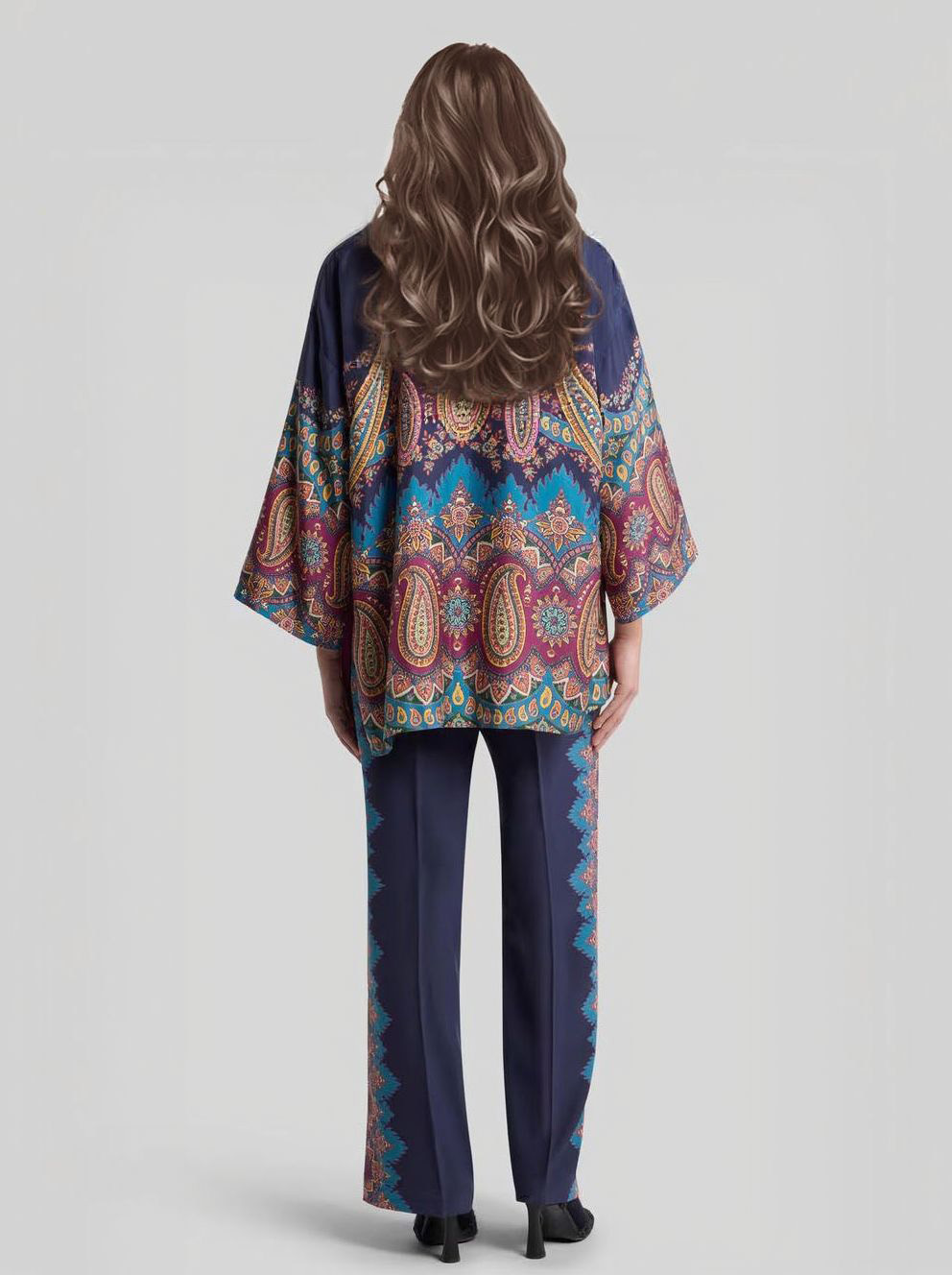 Elegant Retro Paisley Print Kimono Blouse