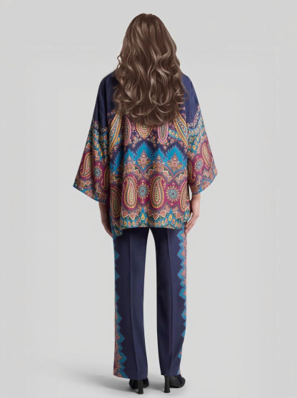 Elegant Retro Paisley Print Kimono Blouse